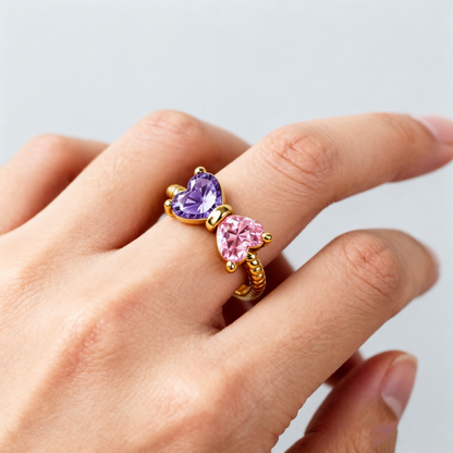 🎀Mother&Daughter Double Birthstones Bow Ring