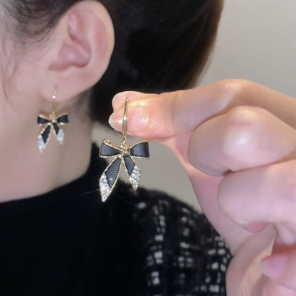 Crystal Elegant Black Bow Earrings