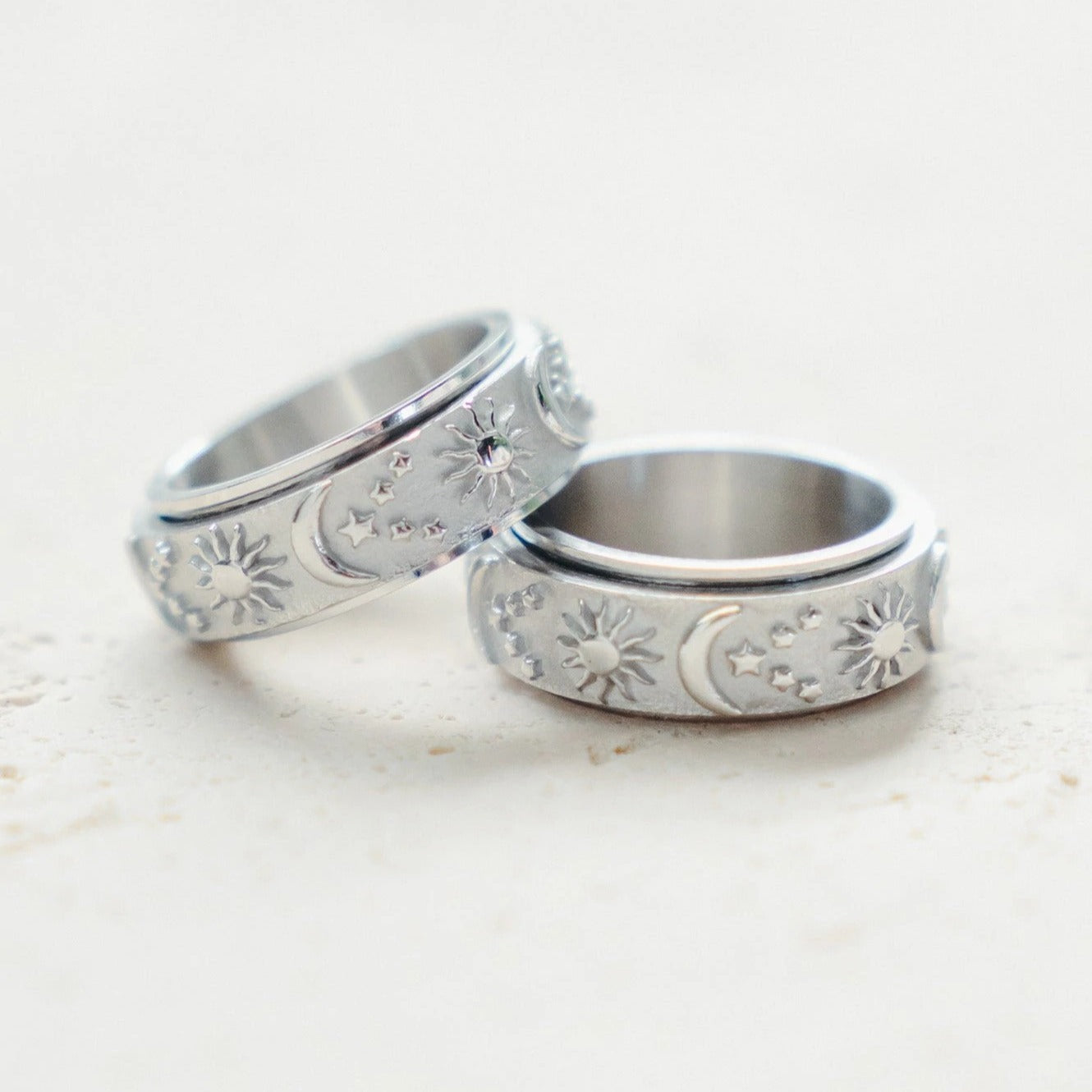 Textured Moon & Stars Spinning Anxiety Ring