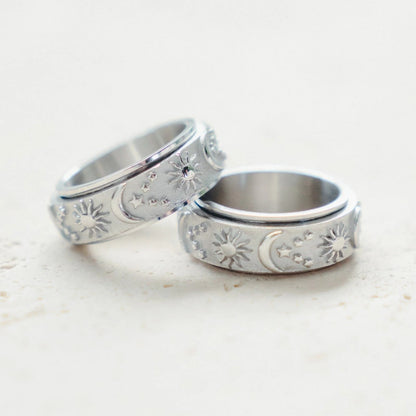 Textured Moon & Stars Spinning Anxiety Ring