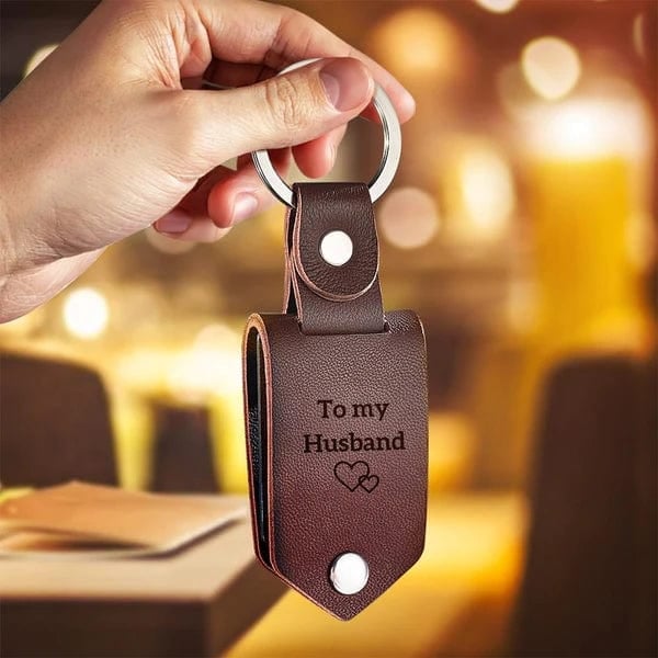 Custom Leather Photo Text Keychain Gifts for Family