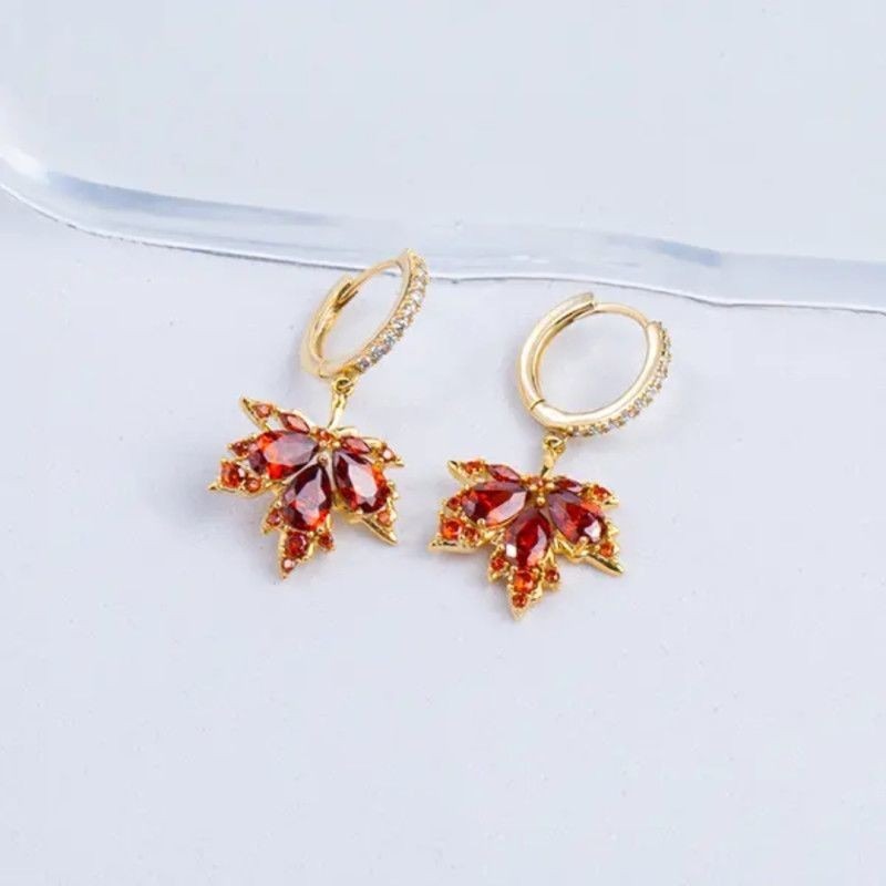 Shiny Crystal Maple Tassel Earrings