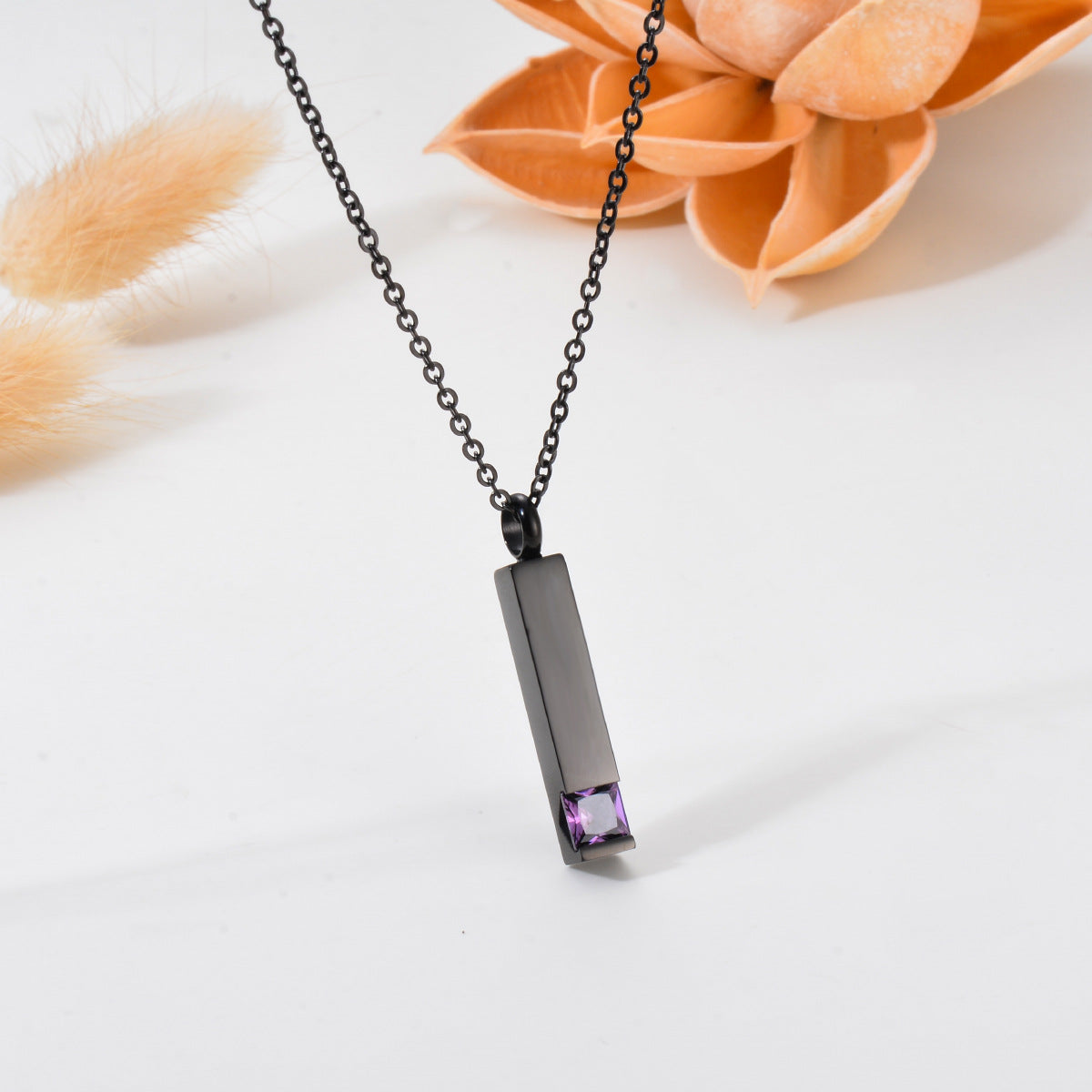 Crystal Urn Jewelry Cube Engravable Necklace - Black Birthstone Series