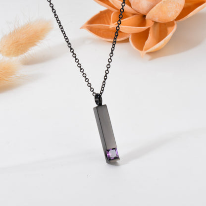 Crystal Urn Jewelry Cube Engravable Necklace - Black Birthstone Series