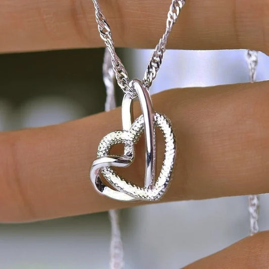 Interlocking Heart Necklace - Mother & Daughter Forever Linked Together
