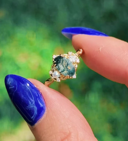 Esme Green Moss Agate Fairy Ring- 14K Yellow Gold Vermeil