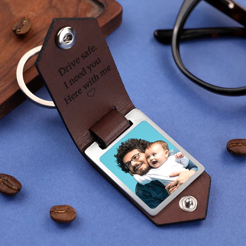 Custom Leather Photo Text Keychain Gifts for Family