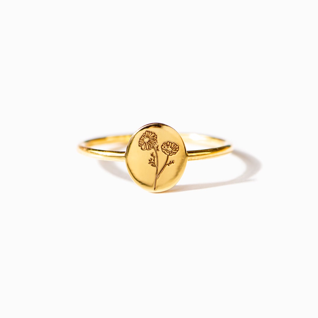Mother & Daughter Engraved Flower Ring