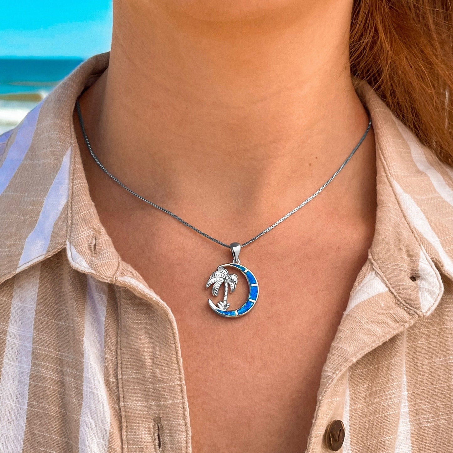 Opal Palm Tree Moonlight Sterling Silver Necklace