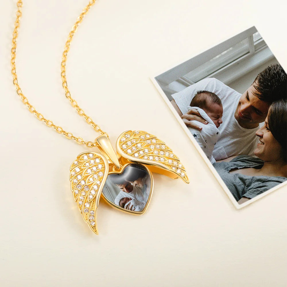 My Guardian Angel Always Close to My Heart - Personalized Angel Wing Photo Locket Necklace