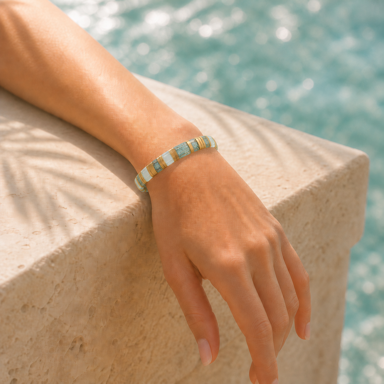 ‘F*ck Anxiety’ Ocean Teal Morse Code Tile Bracelet