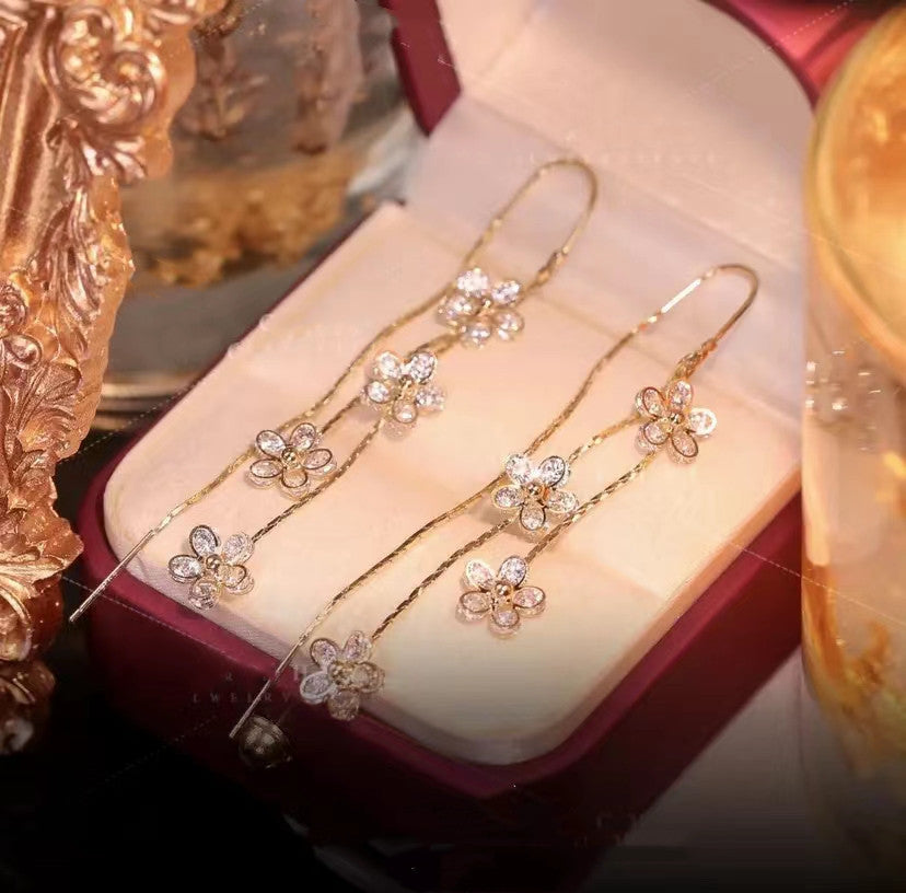 Shiny Zirconia Plum Blossom Earrings