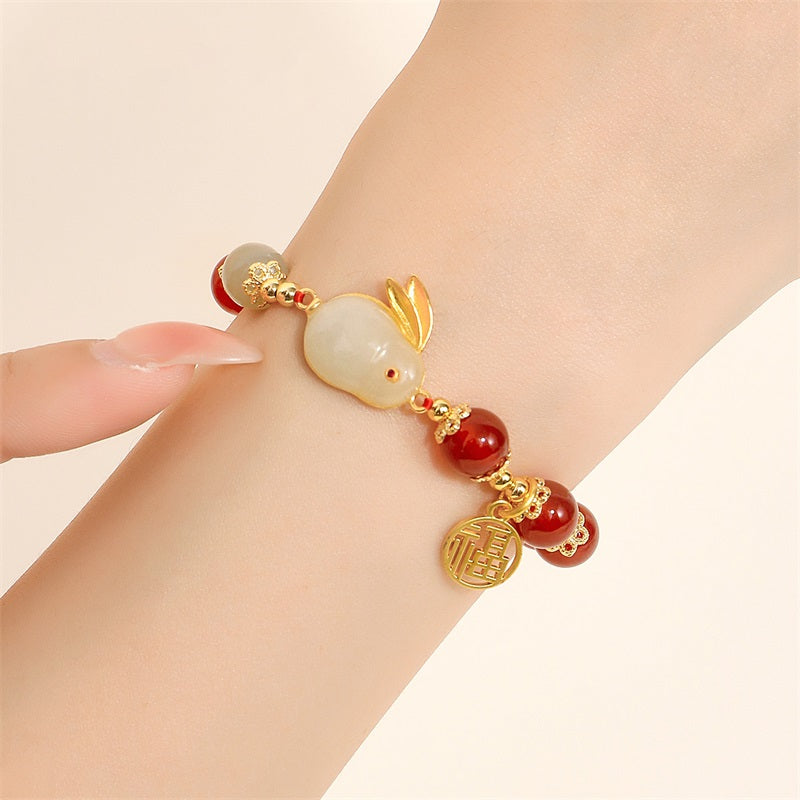 925 Sterling Silver Hetian Jade Lucky Rabbit Jewelry Set