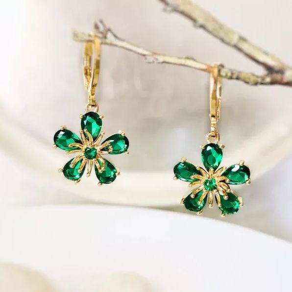 Garnet Flower Dangle Birthstone Earrings | Gift for Her