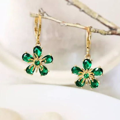Garnet Flower Dangle Birthstone Earrings | Gift for Her