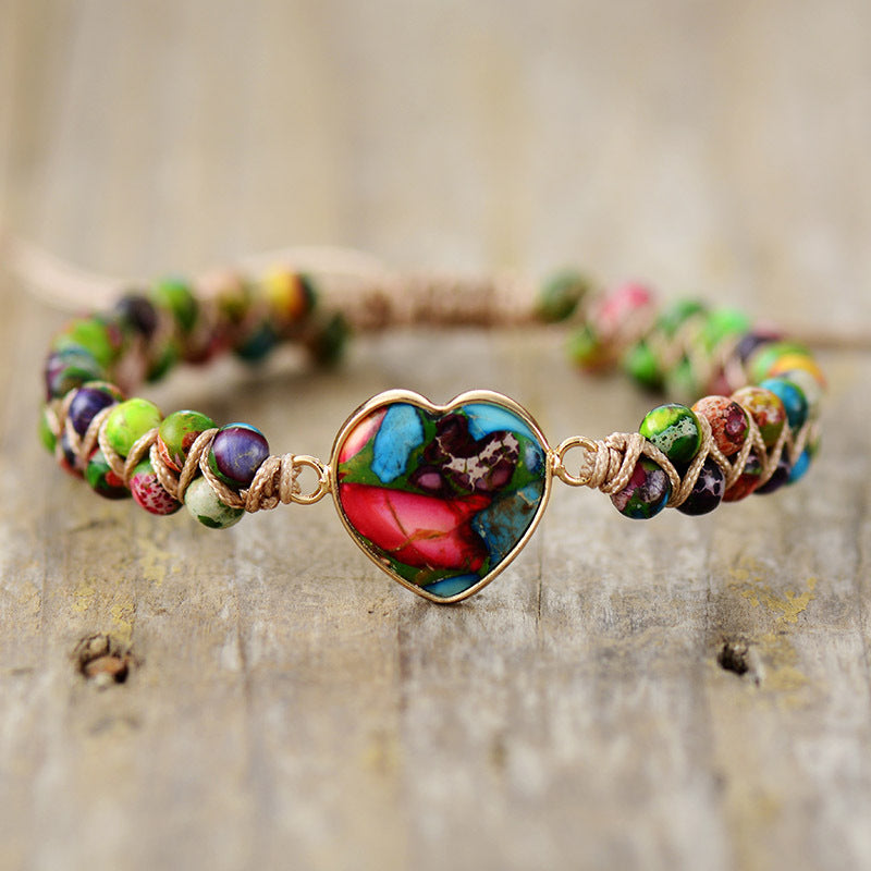 Handmade Natural Stone Heart Bracelet