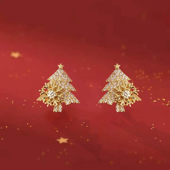 Rotatable Snowflake Christmas Tree Earrings