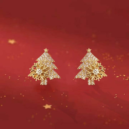 Rotatable Snowflake Christmas Tree Earrings