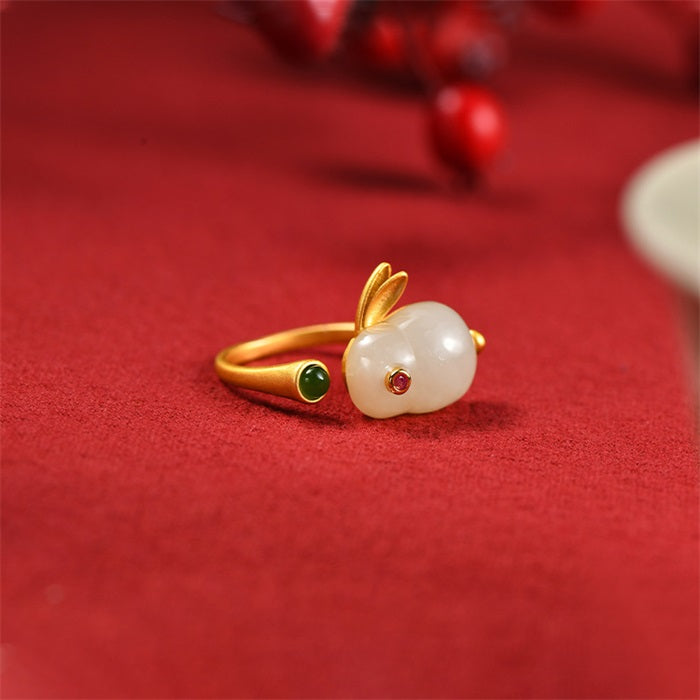 925 Sterling Silver Hetian Jade Lucky Rabbit Jewelry Set
