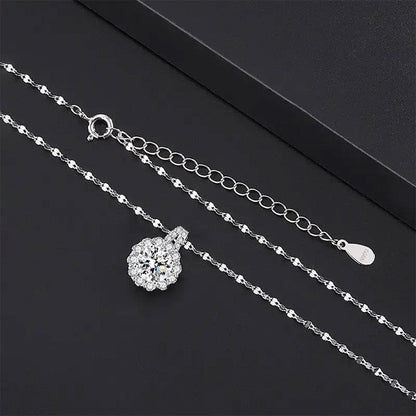 S925 Sterling Silver Moissanite Sunflower Pendant Necklace