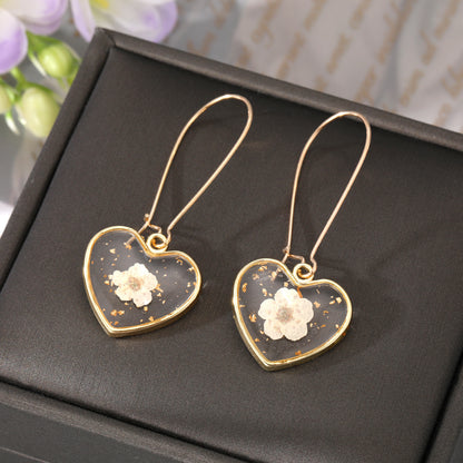 Heart Forget Me Not Flower Earrings