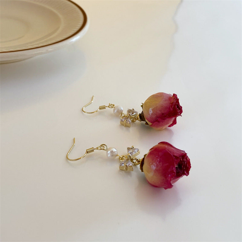 Vintage Rose Dried Flower Earrings