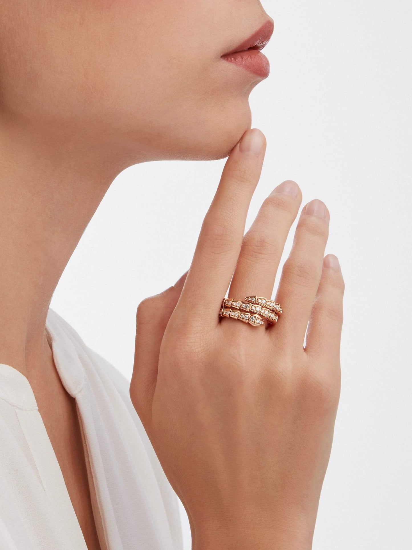 SERPENTES FULL PAVÉ TWO-COIL RING IN WHITE GOLD