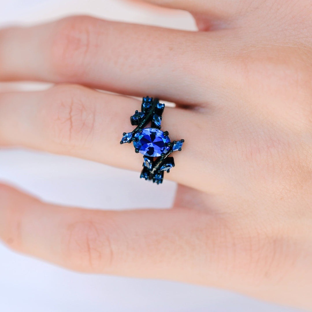 Cornflower Blue Sapphire Leaf Engagement Ring