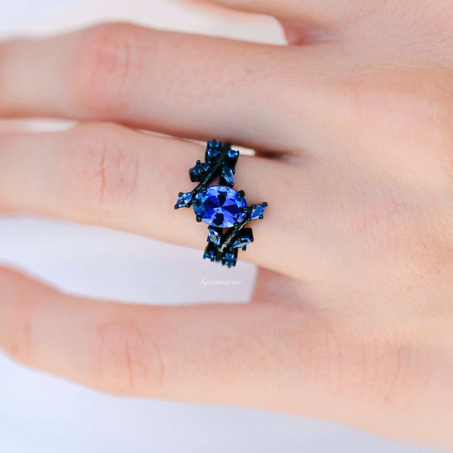 Cornflower Sapphire & Orion Nebula Couples Ring