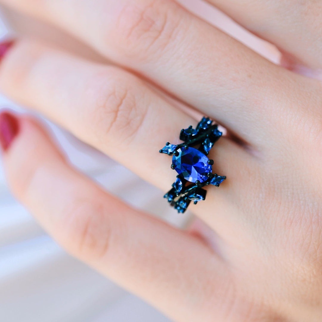 Cornflower Blue Sapphire Leaf Engagement Ring