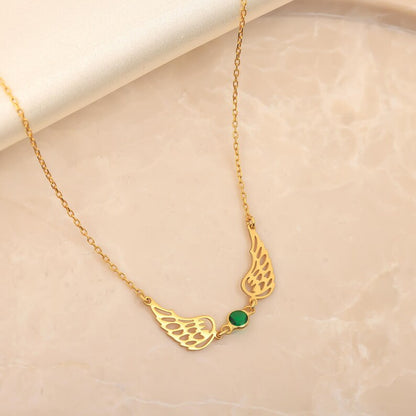 For Memorial -  I'm a Wife to a Husband Custom Birthstone Wing Necklace