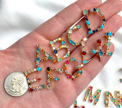 Rainbow Colored Crystal Initial Pendant Necklace