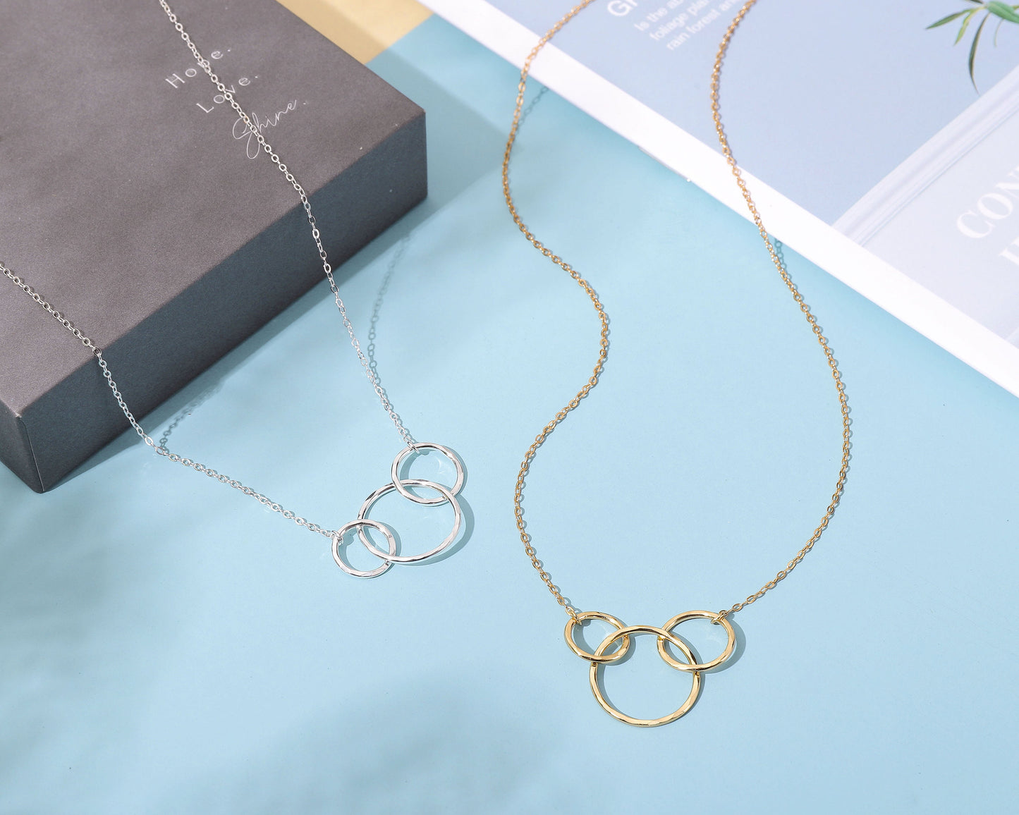 Interlocking circle necklace birthday gift for women