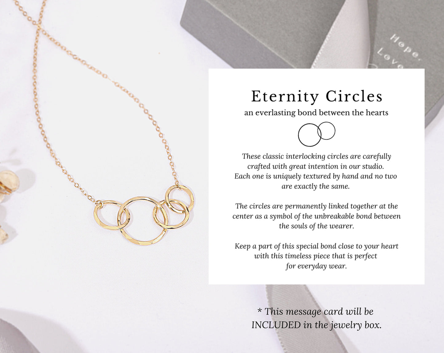 Interlocking circle necklace birthday gift for women