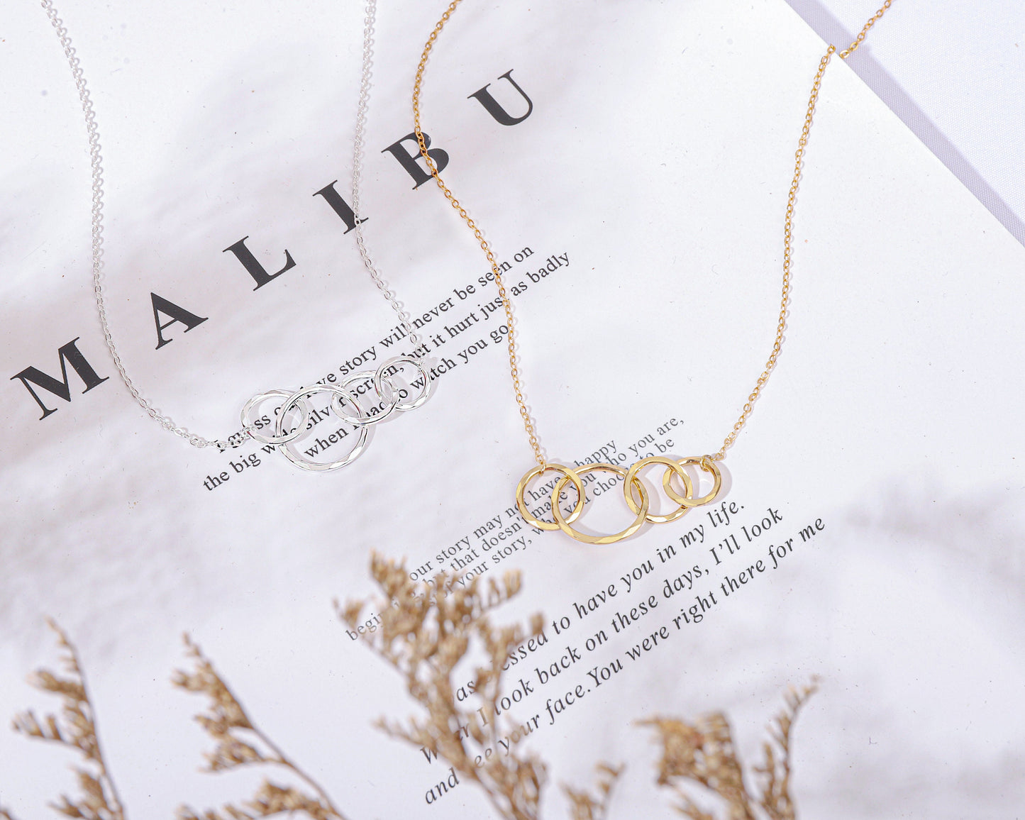 Interlocking circle necklace birthday gift for women