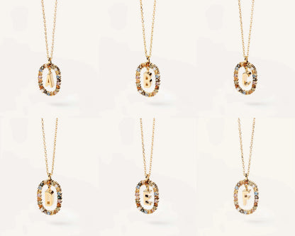 18K Real Gold, Initial Necklace, Letter Pendant