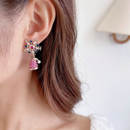 Christmas Crystal Snowflake Drop Earrings