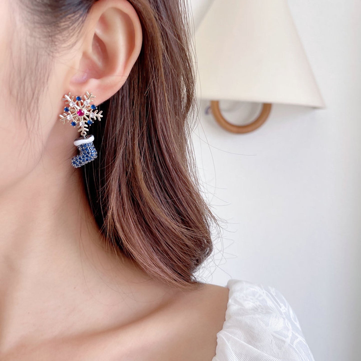 Christmas Crystal Snowflake Drop Earrings