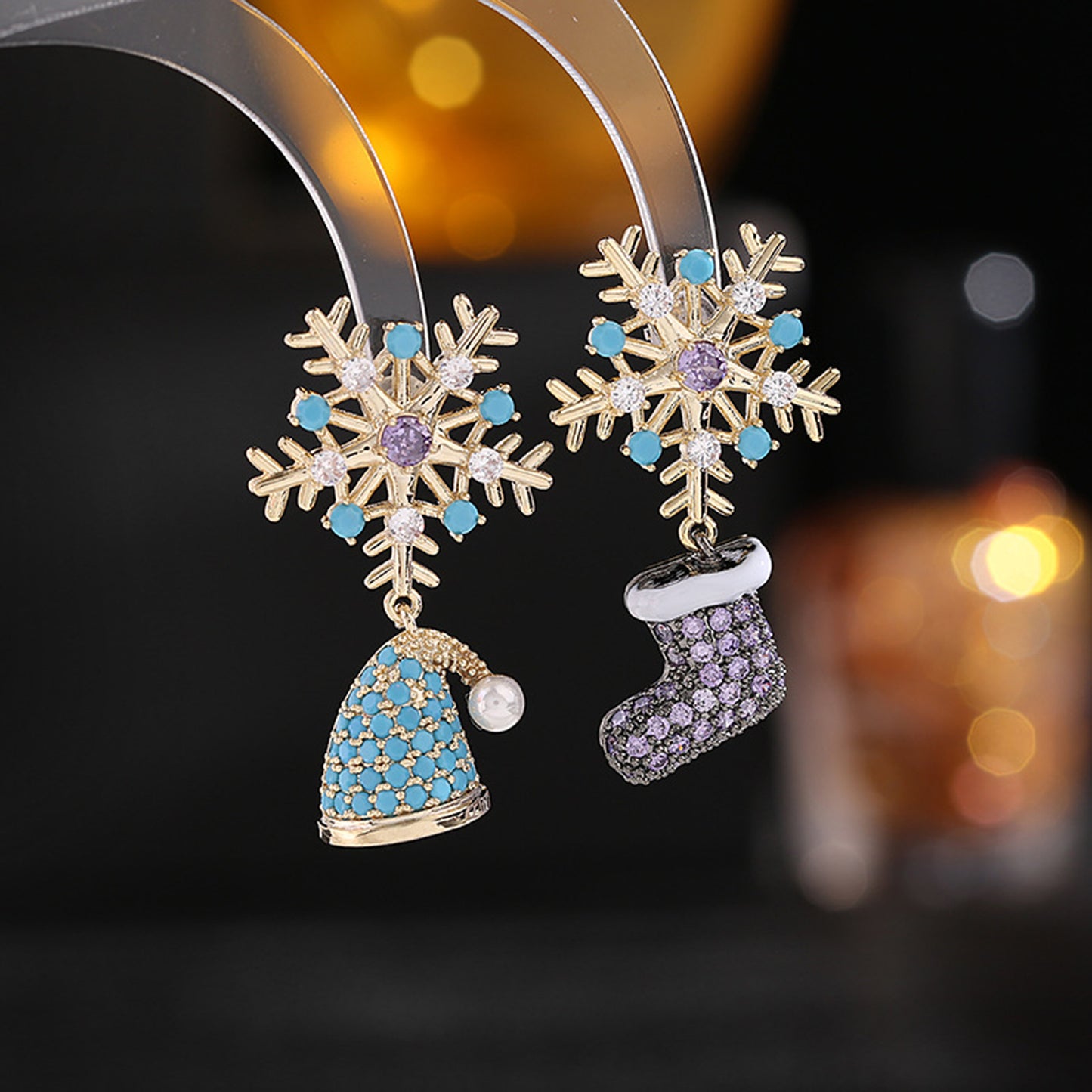 Christmas Crystal Snowflake Drop Earrings