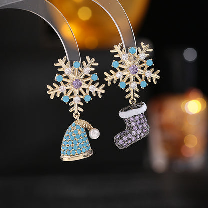 Christmas Crystal Snowflake Drop Earrings