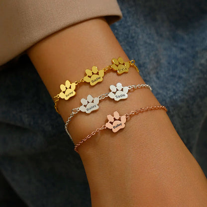 🐾 Custom Engraved Paw Print Bracelet