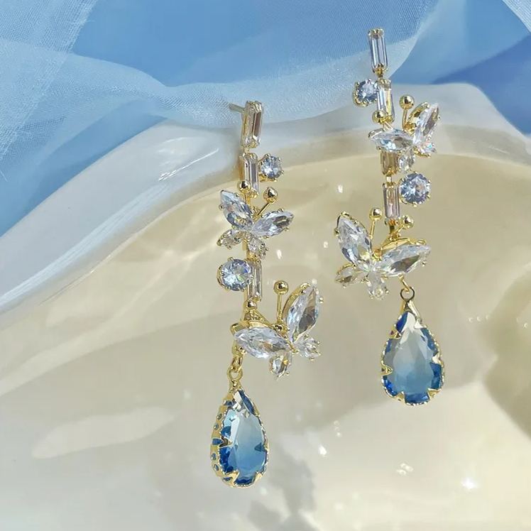 - Zircon Blue Drop Butterfly Earrings