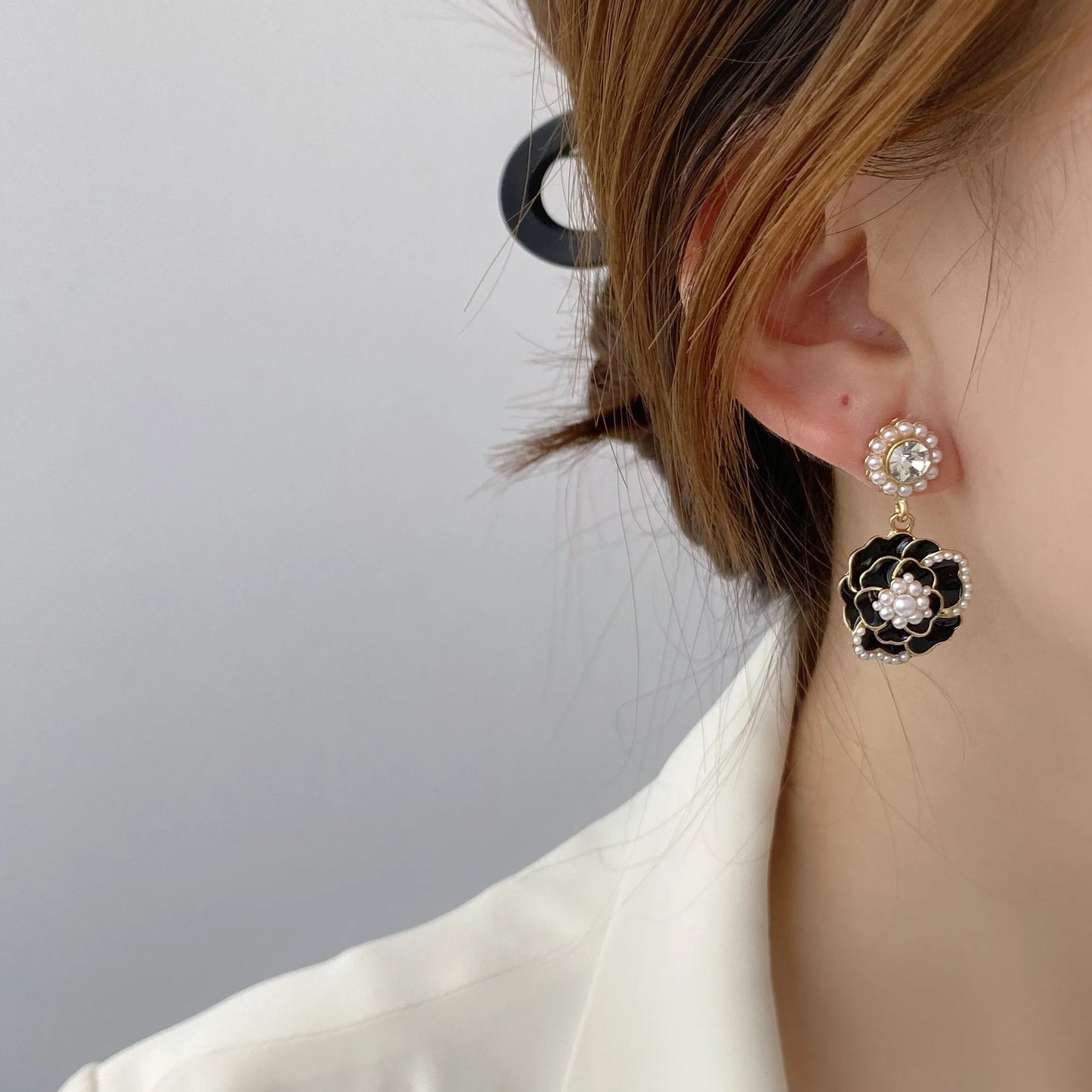 - French Camellia Pearl Earrings