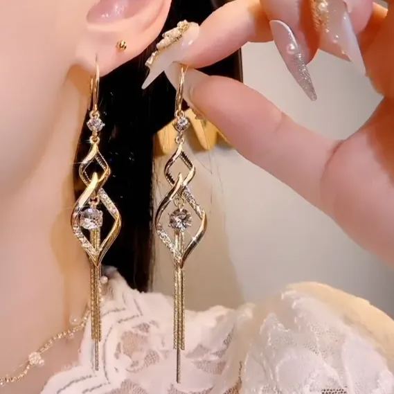 - Long Diamond Tassel Earrings