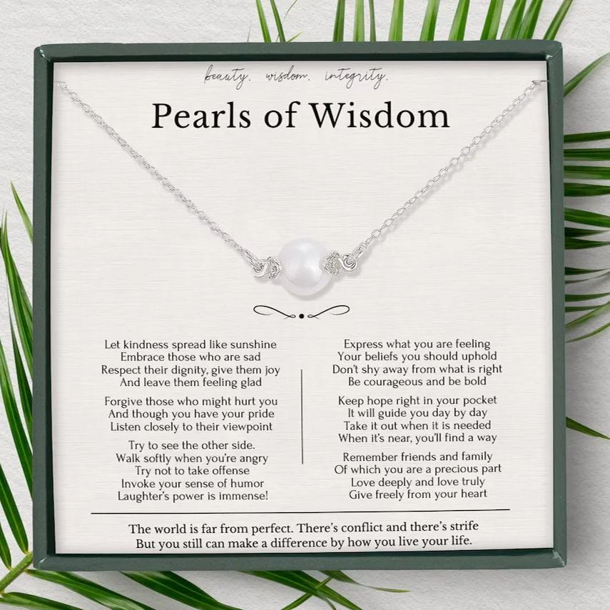 Pearls Of Wisdom • Graduation Gift For Granddaughter For Daughter • Single Pearl Necklace Silver