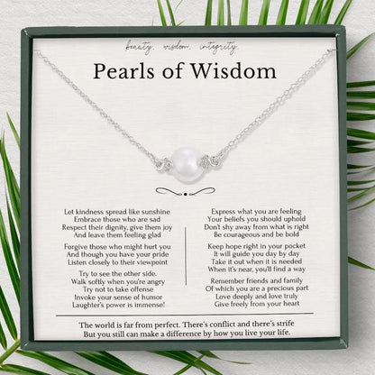 Pearls Of Wisdom • Graduation Gift For Granddaughter For Daughter • Single Pearl Necklace Silver