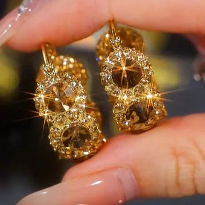 Maillard Style Golden Champagne Crystal Earrings
