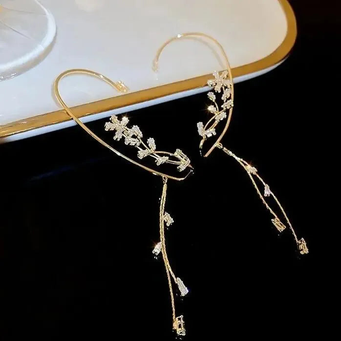 FLOWER TASSEL STYLE ZIRCON EARRINGS