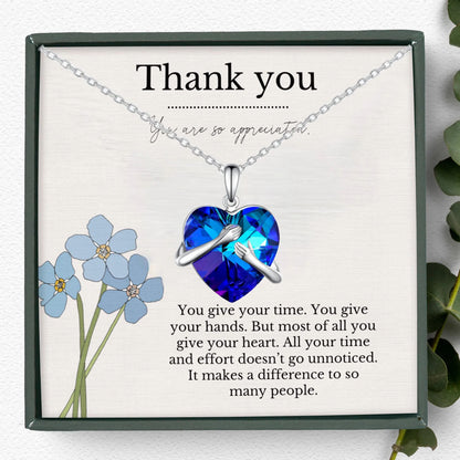 Blue Crystal Heart Hug Necklaces