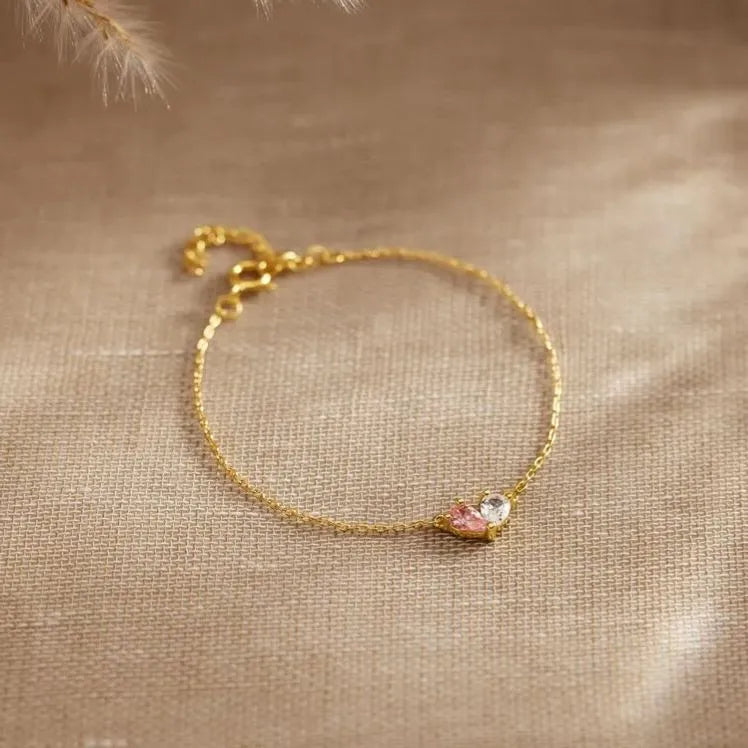 MOTHER AND DAUGHTER FOREVER LINKED TOGETHER CUSTOM HEART BIRTHSTONES BRACELET